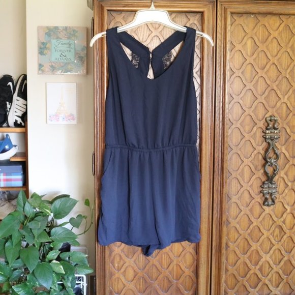 Divided by H&M Navy Lace Open Back Romper with Pockets! - Picture 2 of 16